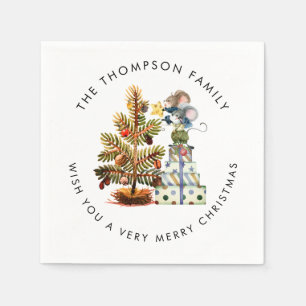 Serviette En Papier Mélange de glace de bois Joyeux sapin de Noël Nom
