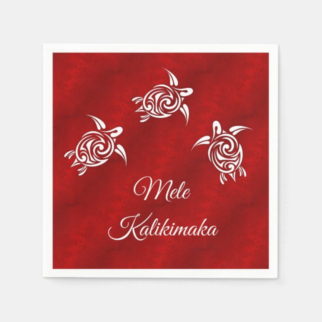 Serviette En Papier Mele Kalikimaka | Turttes blanches rouges | Noël (Devant)