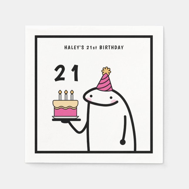 Serviette En Papier Mème amusant Simple Noir & Blanc 21ème Anniversair (Devant)