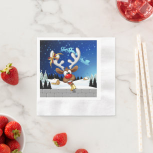 Serviette En Papier Mème de Noël drôle de renne qui regarde par-dessus