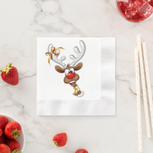 Serviette En Papier Mème de Noël drôle de renne qui regarde par-dessus