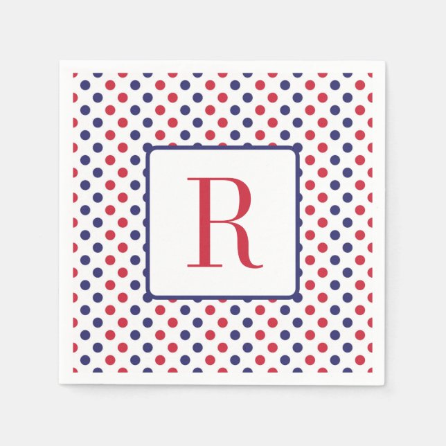 Serviette En Papier Memorial Day Monogram Party Rouge Blanc et Bleu (Devant)