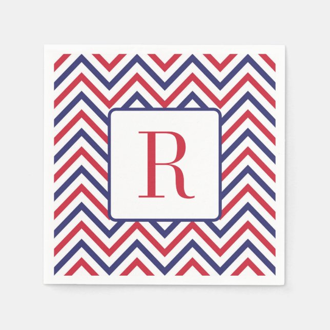 Serviette En Papier Memorial Day Party Monogramme rouge blanc et bleu (Devant)