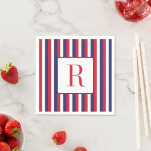Serviette En Papier Memorial Day Party Monogramme rouge blanc et bleu