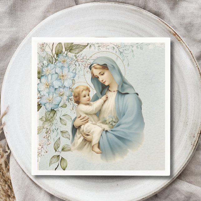 Serviette En Papier Mémorial funéraire catholique Jésus Vierge Marie (Créateur téléchargé)