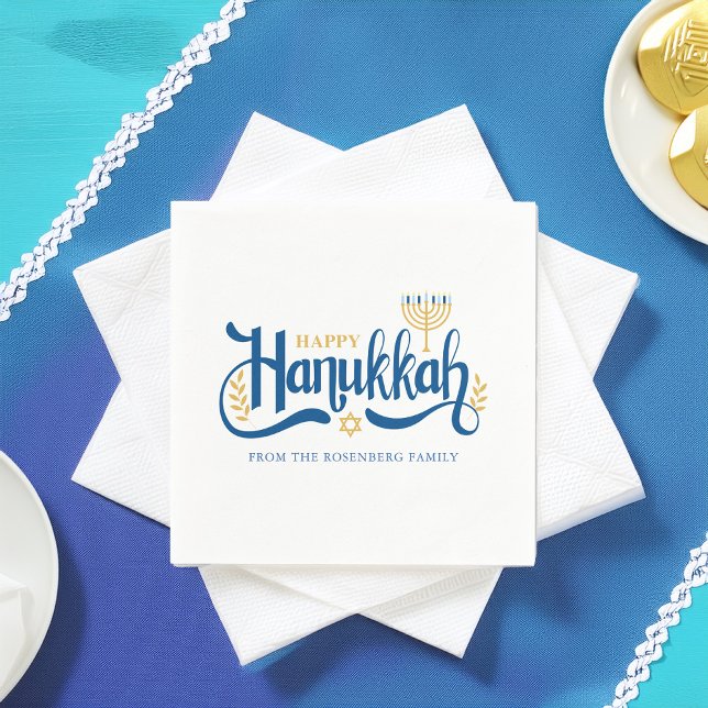 Serviette En Papier Menorah d'or "Happy Hanoukka" (Créateur téléchargé)