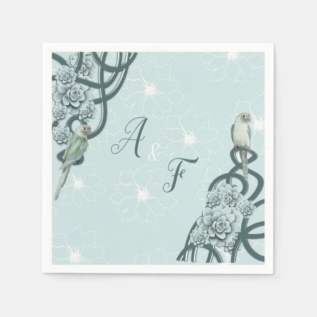 Serviette En Papier Menthe bleu pin Vert Succulents (Devant)