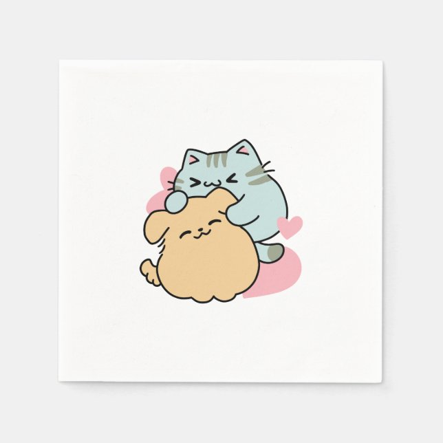 Serviette En Papier Meow & Woof Perfect Together - Cute Cat and Dog (Devant)