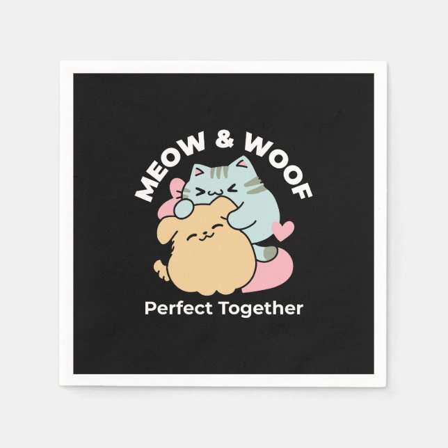 Serviette En Papier Meow & Woof Perfect Together - Cute Cat and Dog (Devant)