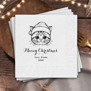 Serviette En Papier Meowy Christmas Custom Chat Drawn Mariage