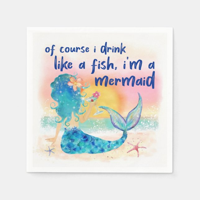 Serviette En Papier Mer de Mermaid | Boire Comme Un Poisson (Devant)