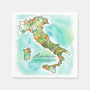 Serviette En Papier Mer d'Italie   Amore Watercolor Map Mariage