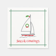 Mer et salutations Nautique Vacances Napkin Rouge 