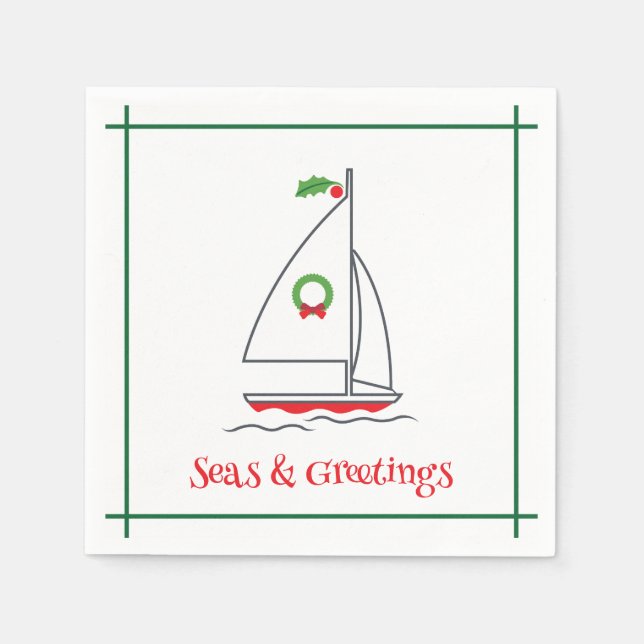 Serviette En Papier Mer et salutations Nautique Vacances Napkin Rouge  (Devant)