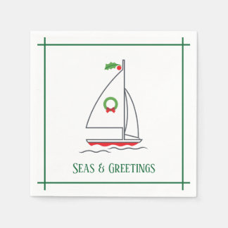 Serviette En Papier Mer et salutations Nautique Vacances Napkin Vert