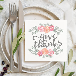 Serviette En Papier Merci. Aquarelle Florale Thanksgiving