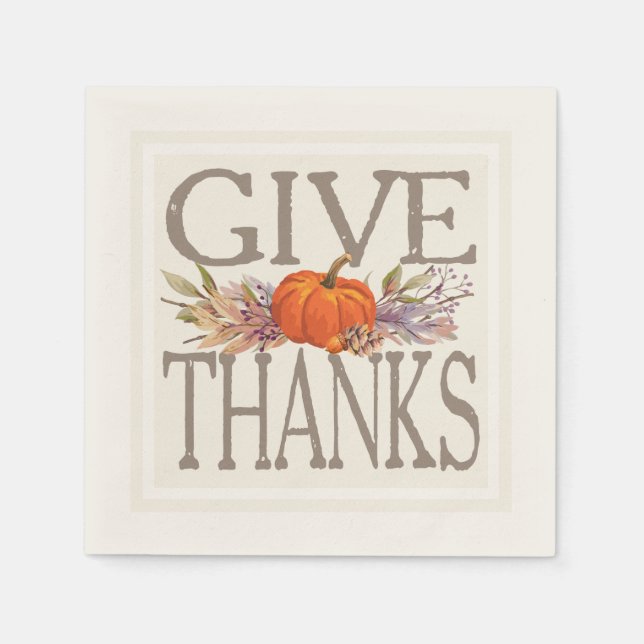 Serviette En Papier Merci au Citrouille d'automne de Thanksgiving (Devant)