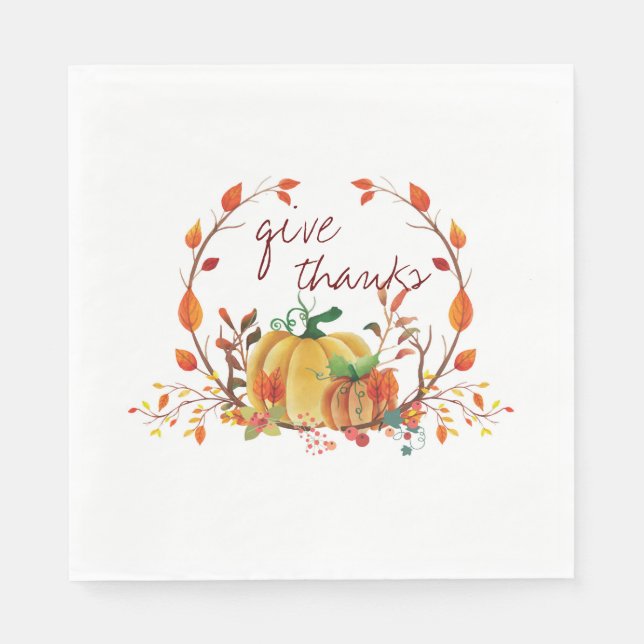 Serviette En Papier Merci au Citrouille de Thanksgiving (Devant)