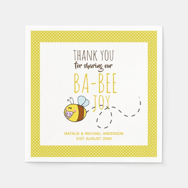 Serviette En Papier Merci BA-BEE Baby shower Polkadot jaune (Devant)