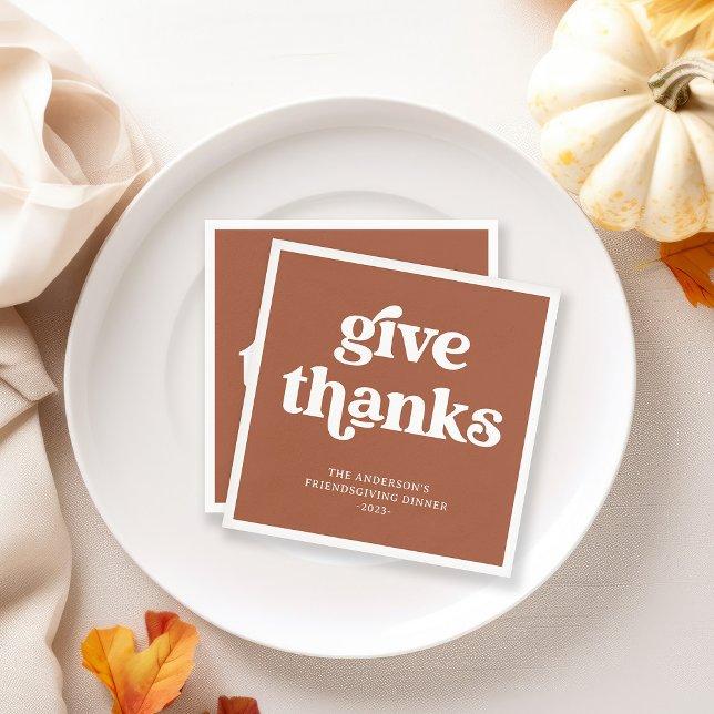 Serviette En Papier Merci. | Boho Retro Thanksgiving Terracotta (Retro, boho terracotta napkins that are perfect for your Thanksgiving dinner)