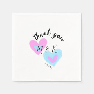 Serviette En Papier MERCI cœur bleu rose nom couple date de mariage
