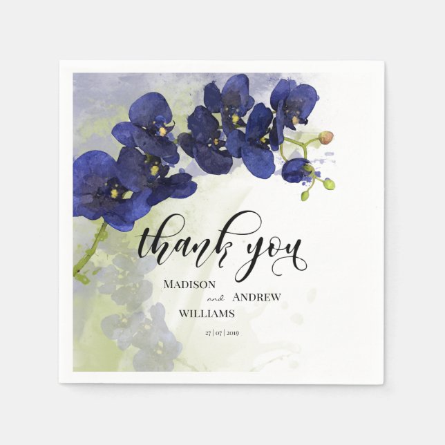 Serviette En Papier Merci d'aquarelle bleu foncé (Devant)