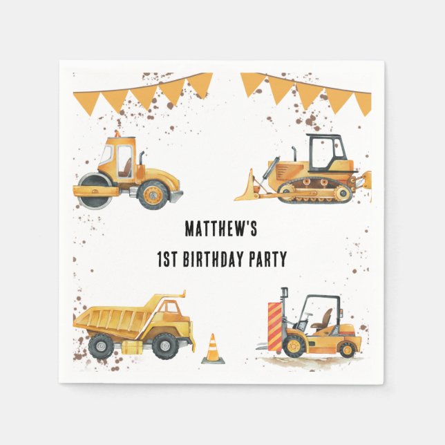 Serviette En Papier Merci du Parti Anniversaire de enfant de la constr (Devant)