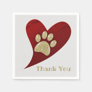 Serviette En Papier Merci Gold Empreinte de patte Red Heart Appréciati