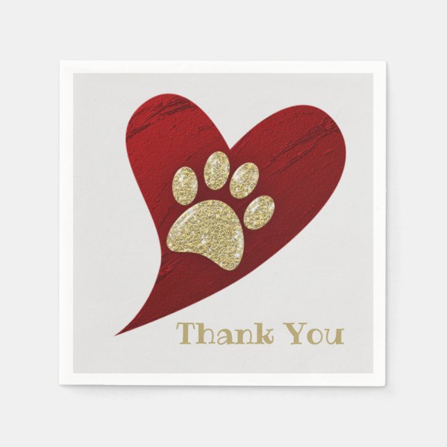 Serviette En Papier Merci Gold Empreinte de patte Red Heart Appréciati (Devant)