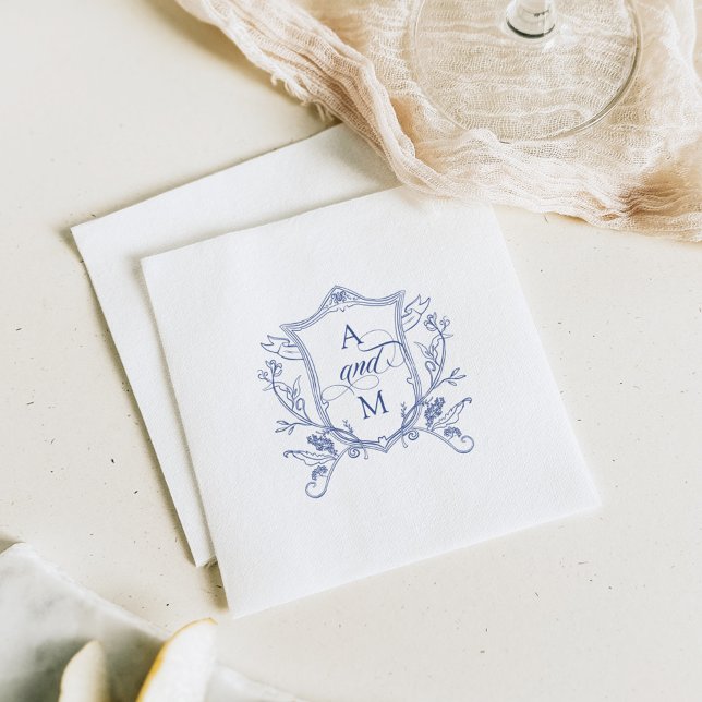 Serviette En Papier Merci Mariage de la crête Vintage royale bleu (Créateur téléchargé)