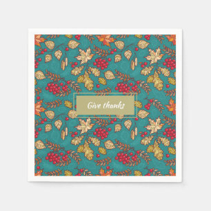 Serviette En Papier Merci Motif Feuille sur Blue Thanksgiving