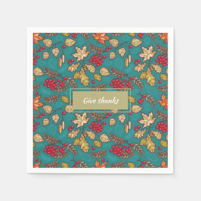 Serviette En Papier Merci Motif Feuille sur Blue Thanksgiving (Devant)
