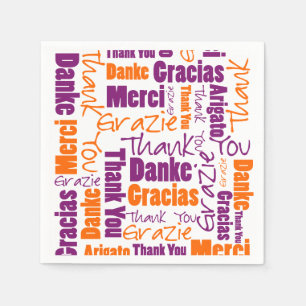 Serviette En Papier Merci multilingue violet et orange