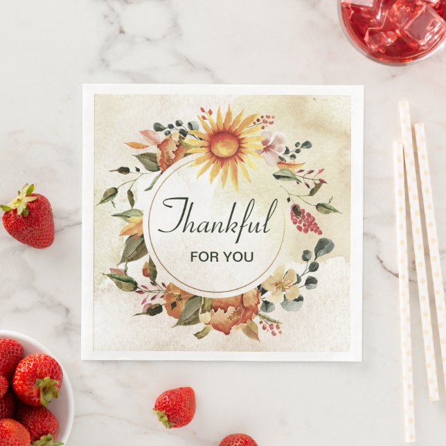 Serviette En Papier Merci Pour Vous Thanksgiving Sunflower (En situation)