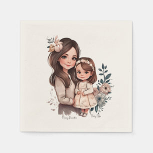 Serviette En Papier Mère et fille adorable personnalisée (3)