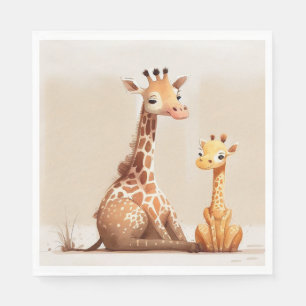 Serviette En Papier Mère Girafe Avec Bébé En Aquarelle