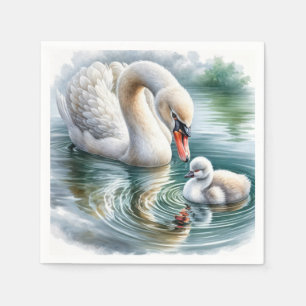 Serviette En Papier Mère Swan Avec Cygnet