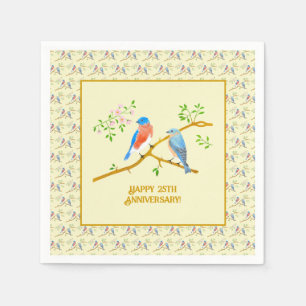 Serviette En Papier Merles bleus Joyeux Anniversaire
