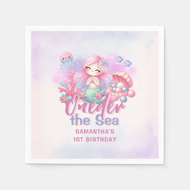 Serviette En Papier Mermaid 1er Anniversaire Fête ONE der The Sea (Devant)