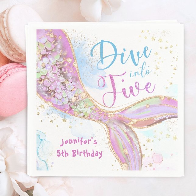 Serviette En Papier Mermaid 5e anniversaire Plongée violette en cinq p (Créateur téléchargé)