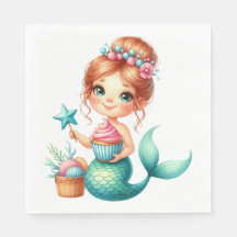 Mermaid Girl Birthday Party Napkins 🧜‍♀️💖