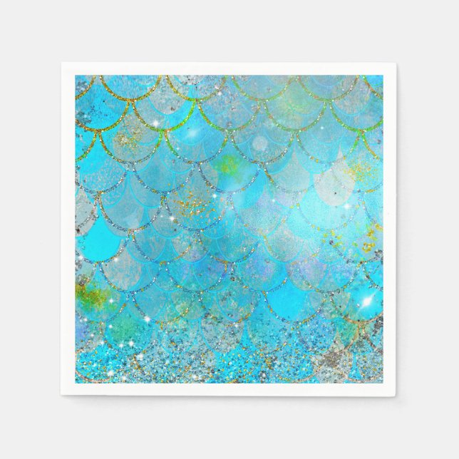 Serviette En Papier Mermaid Iridescente Pearl Shimmer fête d'anniversa (Devant)