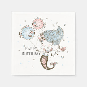 Serviette En Papier Mermaid Joyeux anniversaire
