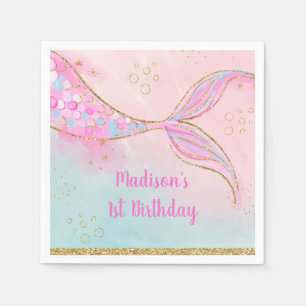 Serviette En Papier Mermaid Pink Gold Anniversaire