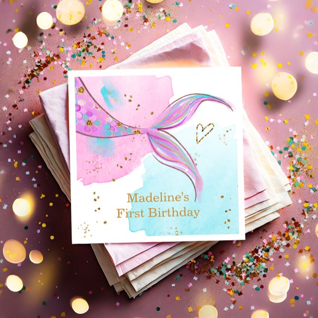 Serviette En Papier Mermaid Splish Pool Party Fille Anniversaire (Créateur téléchargé)