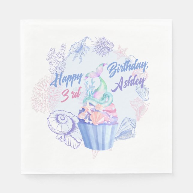 Serviette En Papier Mermaid Tail Cupcake Anniversaire Papier (Devant)