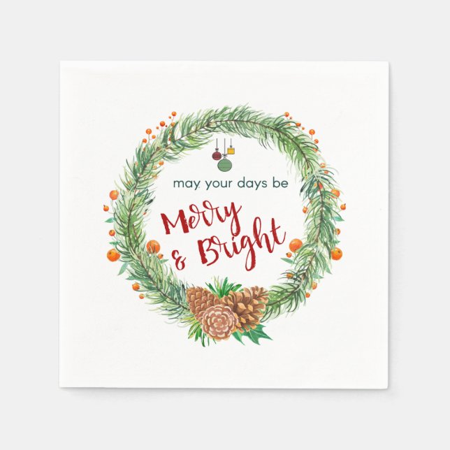 Serviette En Papier Merry & Bright Christmas Wreath (Devant)