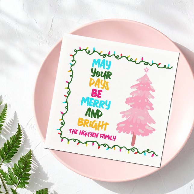Serviette En Papier Merry Bright Pink Christmas Tree Custom Party (Créateur téléchargé)