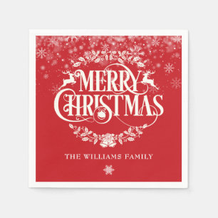 Serviette En Papier Merry Christma Winter Snowflakes Family