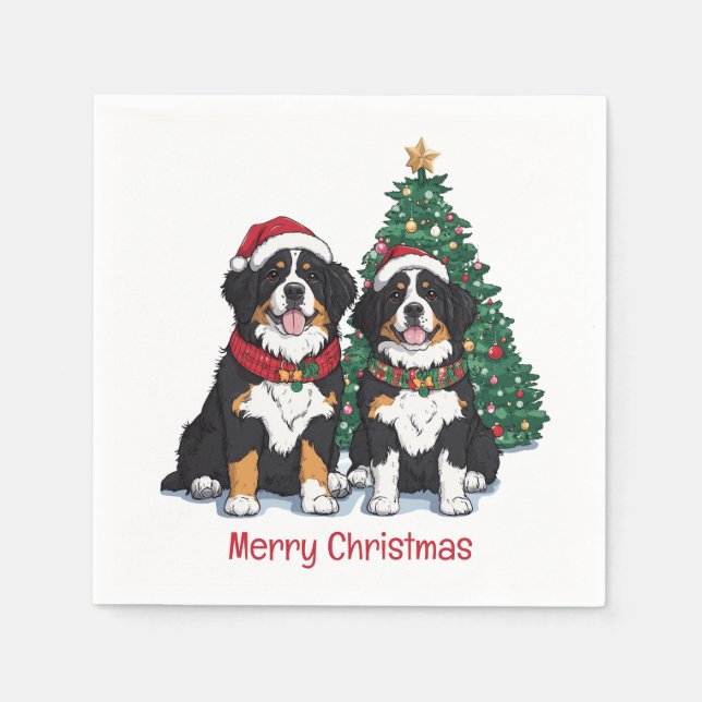 Serviette En Papier Merry Christmas Bernese Mountain Dogs (Devant)